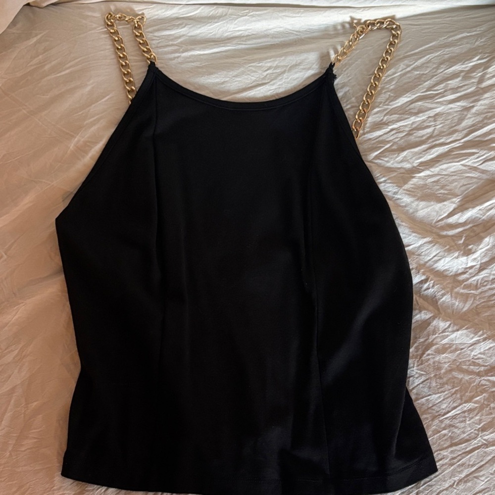 Urban Outfitters Black Tank Top with Gold Chain Straps
